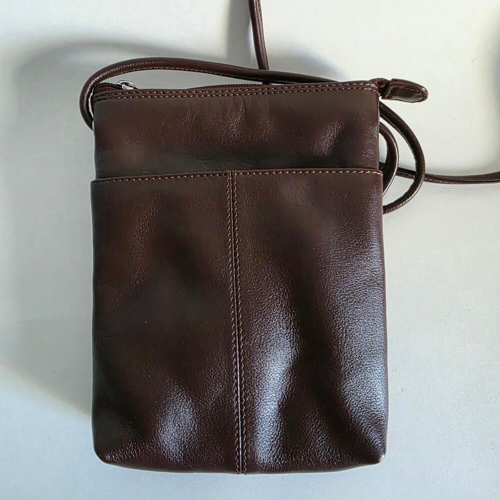 ILI New York Brown Genuine Leather Crossbody Bag Small Zip Purse